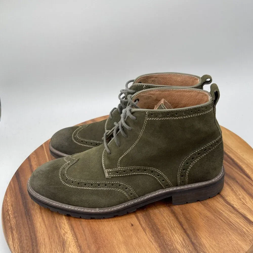 Florsheim Imperial Boots Mens Size 10 D Olive Green Suede Leather Wingtip Casual